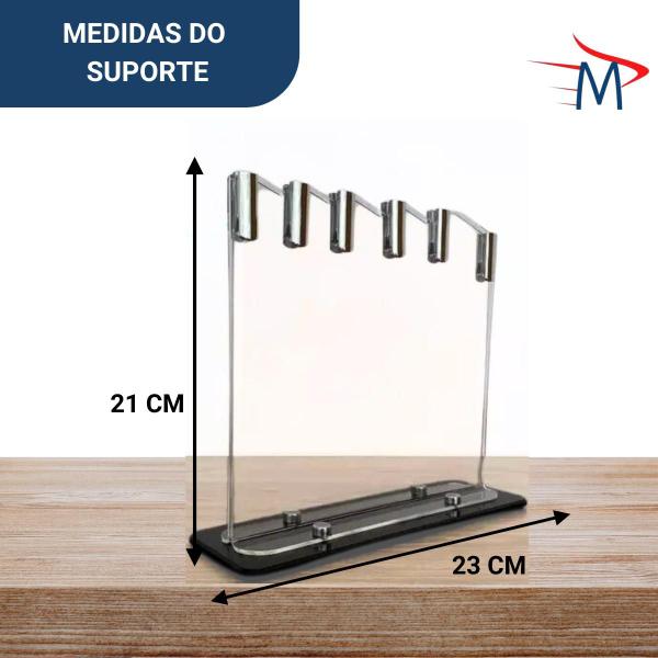 Imagem de Conjunto de Facas inox 6 peças com Suporte em acrílico + Avental Impermeável (Preto, Verde ou Bege)