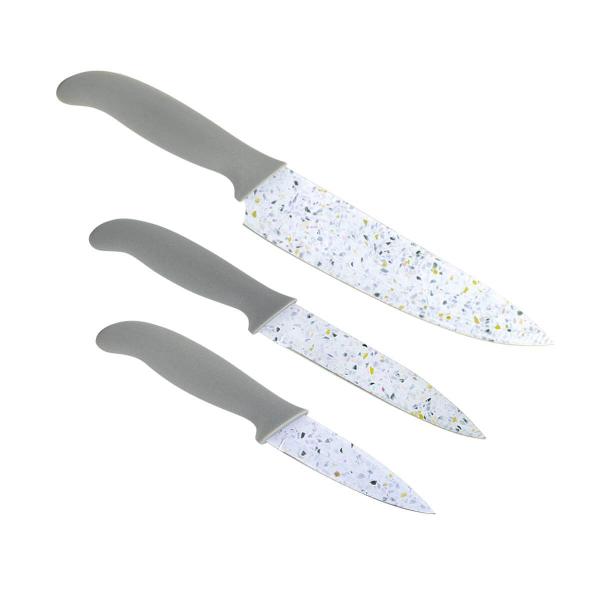 Conjunto de Facas Inox Lamina Branco Granilite 3 Peças - Wincy Imagem de Conjunto de Facas Inox Lamina Branco Granilite 3 Peças