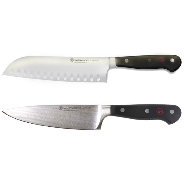 Imagem de Conjunto de facas Wusthof Classic 7 Hollow Edge Santoku + 6 Chef's