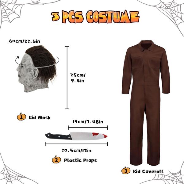 Imagem de Conjunto de fantasias de Halloween Calevoit Kids Michael Myers Brown L