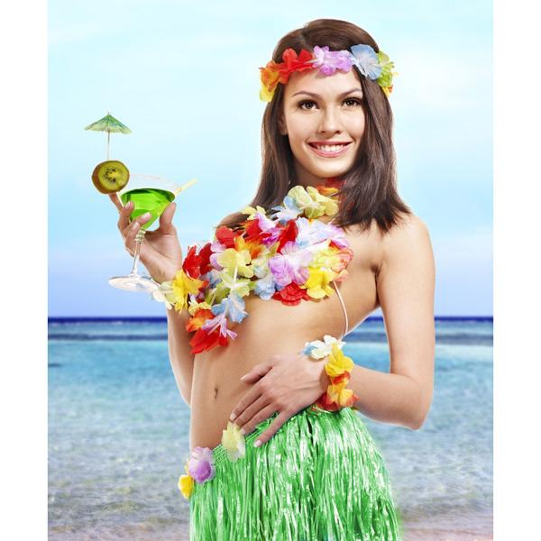 Imagem de Conjunto de fantasias Gejoy Grass Skirts para crianças e meninas com colares de flores