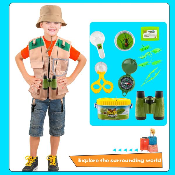 Imagem de Conjunto de fantasias Puteraya Kids Explorer, 11 peças com colete, chapéu e brinquedos