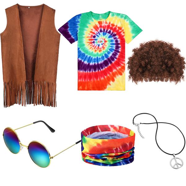 Imagem de Conjunto de fantasias Sintuff Hippie Fringe Vest para homens GG, anos 60 e 70