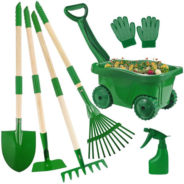 Imagem de Conjunto de ferramentas de jardinagem Duckura Kids com carrinho de mão, 7 peças de 3 a 8 anos