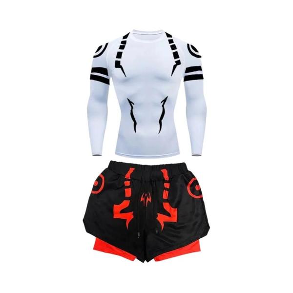 Imagem de Conjunto de Fitness Jujutsu Kaisen Masculino - Camisa 3D de Secagem Rápida e Shorts de Compressão