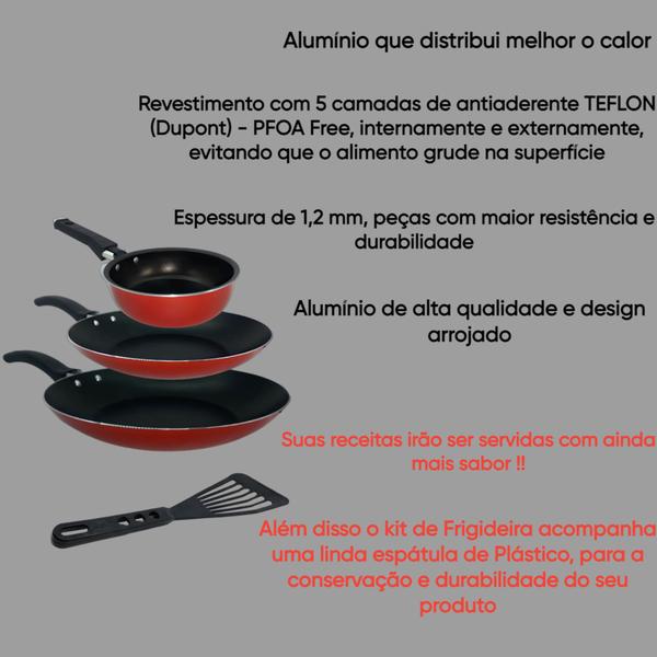 Conjunto De Frigideira 3 Peças Antiaderente Techflon Nacional - Alumínio Nacional Imagem de Conjunto De Frigideira 3 Peças Antiaderente Techflon Nacional