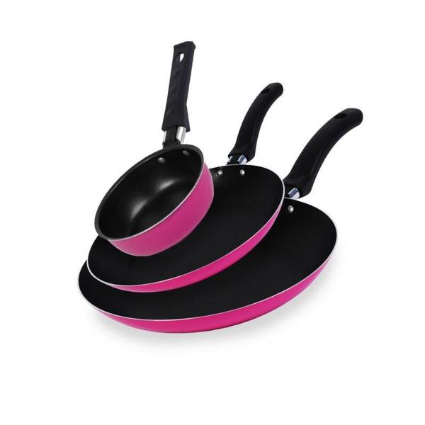 Conjunto de Frigideiras 3 Peças Antiaderente Techflon Nacional Rosa - Alumínio Nacional Conjunto de Frigideiras 3 Peças Antiaderente Techflon Nacional Rosa - Alumínio Nacional