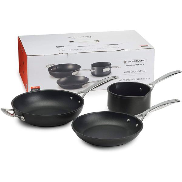 Conjunto de Frigideiras Rasa 24 cm, Funda 26 cm e Leiteira 16 cm Tns Pro Stick 4X Mais Forte Le Creuset Imagem de Conjunto de Frigideiras Rasa 24 cm, Funda 26 cm e Leiteira 16 cm Tns Pro Stick 4X Mais Forte Le Creuset
