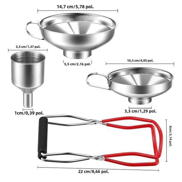 Imagem de Conjunto De Funil De Conservas De Aço Inoxidável Com Alça De Aperto 4 Peças Levantador De Frasco À