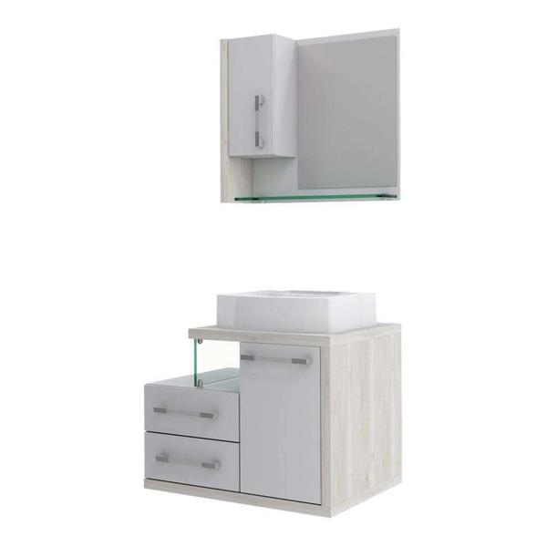 Imagem de Conjunto de Gabinete de Banheiro com Cuba Aria 41 e Espelheira Wood 2 PT 2 GV Branco e Snow