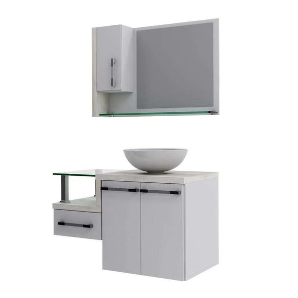 Imagem de Conjunto de Gabinete de Banheiro com Cuba R35 e Espelheira Wood 3 PT 1 GV Branco e Snow