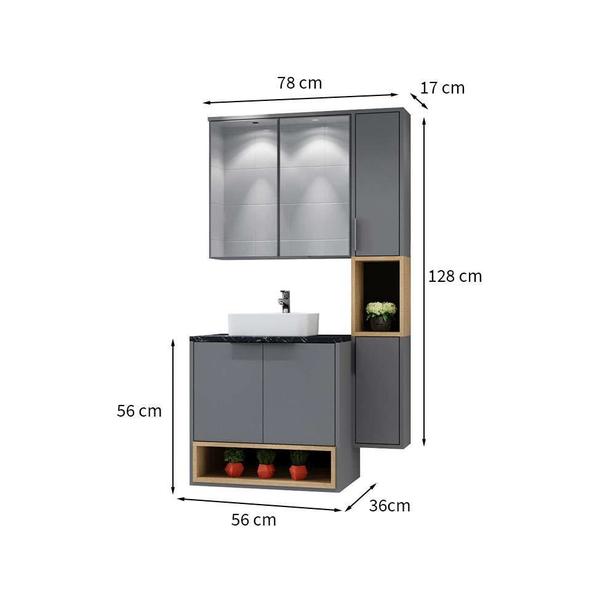 Imagem de Conjunto de Gabinete e Armário com Espelho Duzze 6 PT Cinza e Carvalho Mel