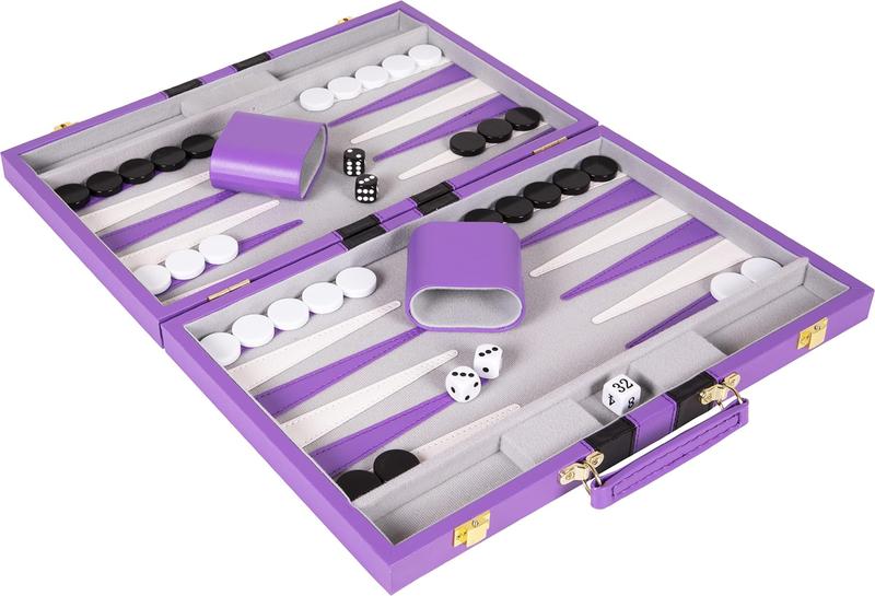 Imagem de Conjunto de gamão Crazy Games Classic com estojo de couro roxo