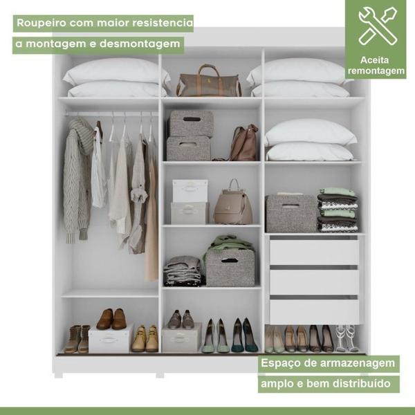 Imagem de Conjunto de Guarda-Roupa 3 Portas 3 Gavetas Saion Plus 1 Porta Glass com Pése Cômoda Urban Branco