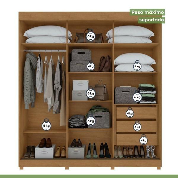 Imagem de Conjunto de Guarda-roupa 3 Portas 3 Gavetas Saion Plus 1 Porta Glass com Pése Cômoda Vedra Amêndoa Clean/Off White/Amêndoa Clean