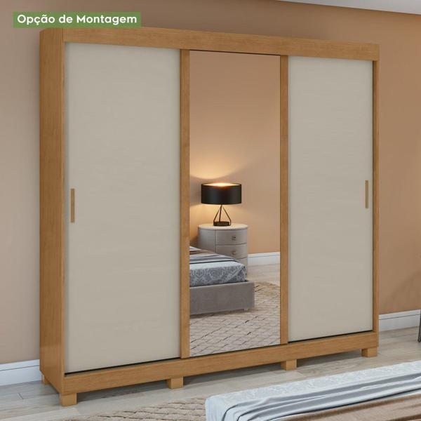 Imagem de Conjunto de Guarda-roupa 3 Portas 3 Gavetas Saion Plus 1 Porta Glass com Pése Cômoda Vedra Amêndoa Clean/Off White/Amêndoa Clean