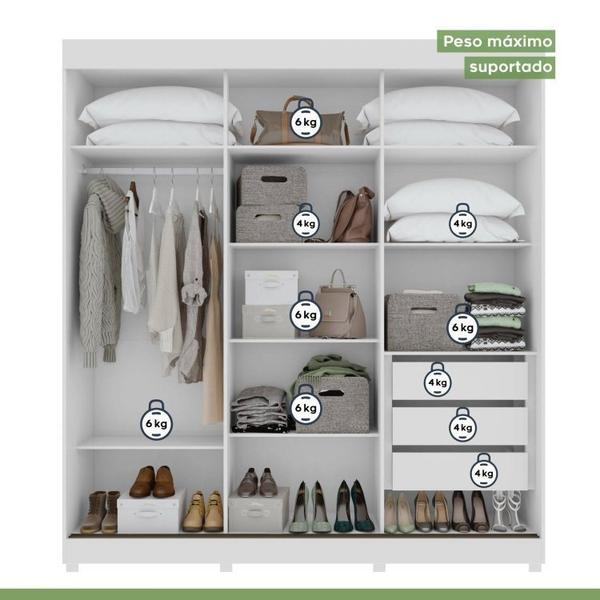 Imagem de Conjunto de Guarda-roupa 3 Portas 3 Gavetas Saion Plus 1 Porta Glass com Pése Cômoda Vedra Branco