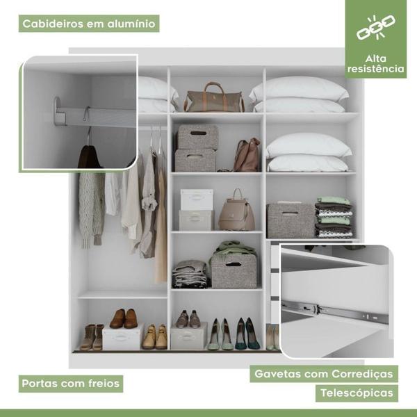 Imagem de Conjunto de Guarda-roupa 3 Portas 3 Gavetas Saion Plus 1 Porta Glasse Cômoda 2 Portas Vedra Branco