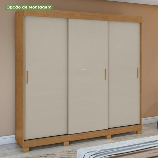 Imagem de Conjunto de Guarda-Roupa 3 Portas 3 Gavetas Saion Plus com Pése Cômoda Vedra Amêndoa Clean/Off White