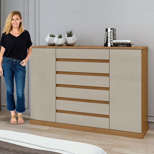 Conjunto de Guarda-Roupa 3 Portas 3 Gavetas Saion Plus Super Glasse Cômoda Vedra Amêndoa Clean/Off White - Móveis Lopas Imagem de Conjunto de Guarda-Roupa 3 Portas 3 Gavetas Saion Plus Super Glasse Cômoda Vedra Amêndoa Clean/Off White