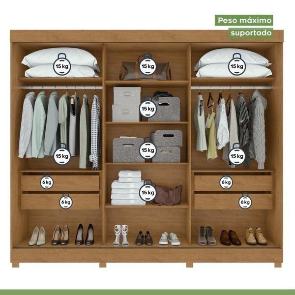 Imagem de Conjunto de Guarda-Roupa 3 Portas 4 Gavetas Nice com Pése Cômoda 6 Gavetas MDP/MDF Maggiore New Amêndoa Clean/Off White