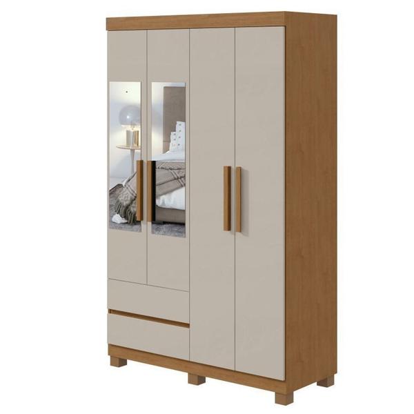 Conjunto de Guarda-Roupa 4 Portas 2 Gavetas Zeus com Espelho e com Pése Cômoda Toronto Amêndoa Clean/Off White - Móveis Lopas Imagem de Conjunto de Guarda-Roupa 4 Portas 2 Gavetas Zeus com Espelho e com Pése Cômoda Toronto Amêndoa Clean/Off White