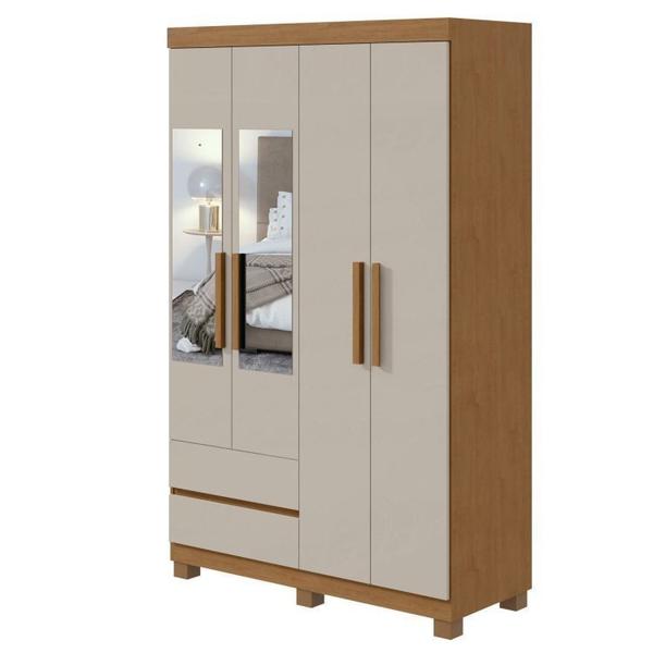 Conjunto de Guarda-Roupa 4 Portas 2 Gavetas Zeus com Espelho e com Pése Cômoda Toronto Amêndoa Clean/Off White - Móveis Lopas Imagem de Conjunto de Guarda-Roupa 4 Portas 2 Gavetas Zeus com Espelho e com Pése Cômoda Toronto Amêndoa Clean/Off White