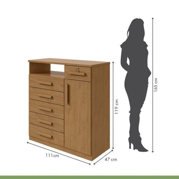 Imagem de Conjunto de Guarda-Roupa 4 Portas 2 Gavetas Zeus com Pése Cômoda 1 Porta 6 Gavetas 1 Nicho Da Vinci Amêndoa Clean