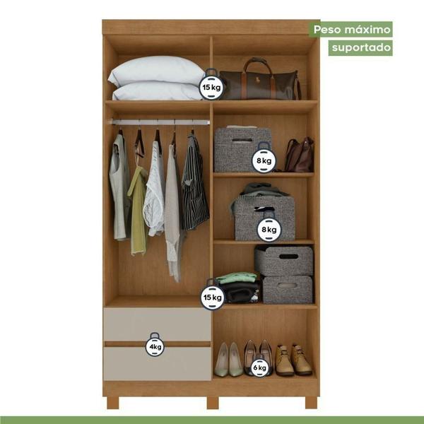 Imagem de Conjunto de Guarda-Roupa 4 Portas 2 Gavetas Zeus com Pése Cômoda 1 Porta 6 Gavetas 1 Nicho Da Vinci Amêndoa Clean/Off White