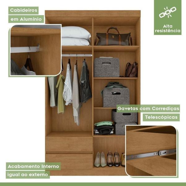 Imagem de Conjunto de Guarda-Roupa 4 Portas 2 Gavetas Zeuse Cômoda 1 Porta 6 Gavetas 1 Nicho Da Vinci Amêndoa Clean