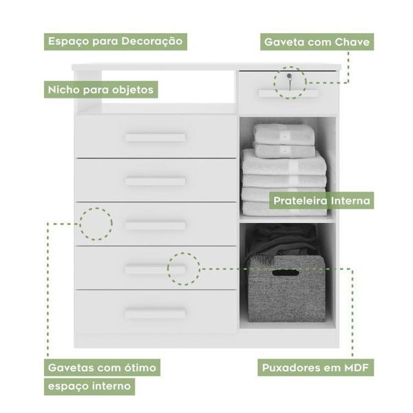 Imagem de Conjunto de Guarda-Roupa 6 Portas 4 Gavetas Zeus com Pése Cômoda 1 Porta 6 Gavetas 1 Nicho Da Vinci Amêndoa Clean/Off White