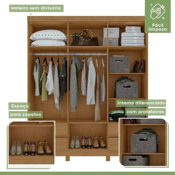 Imagem de Conjunto de Guarda-Roupa 6 Portas 4 Gavetas Zeus com Pése Cômoda 8 Gavetas 2 Portas Toronto Amêndoa Clean