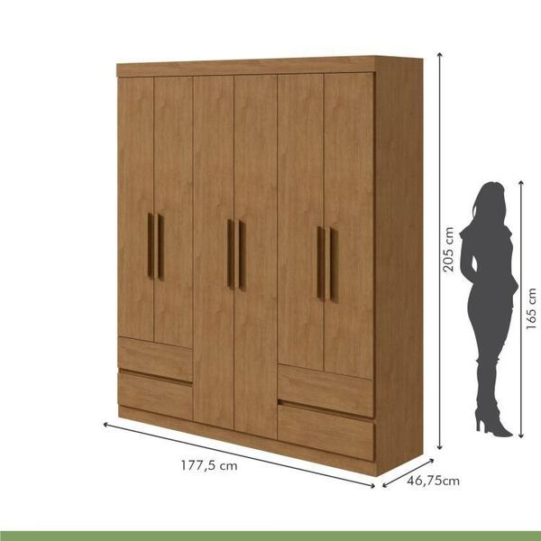 Imagem de Conjunto de Guarda-Roupa 6 Portas 4 Gavetas Zeuse Cômoda 1 Porta 6 Gavetas 1 Nicho Da Vinci Amêndoa Clean