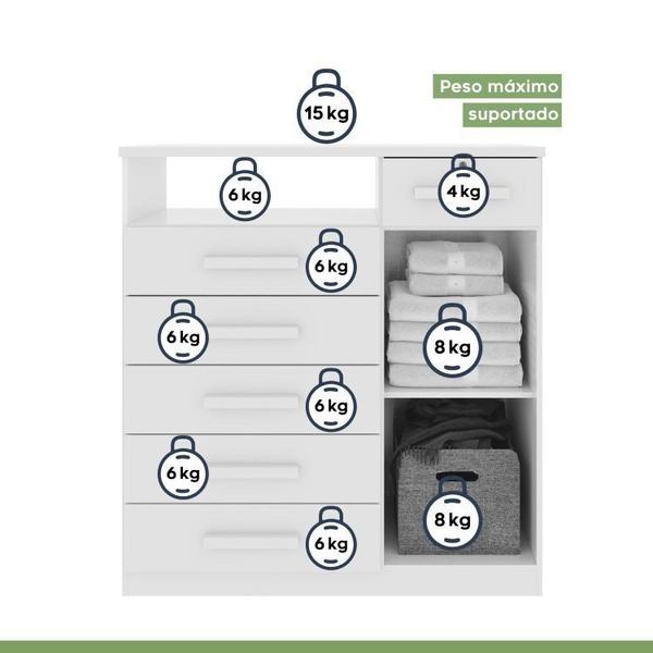 Imagem de Conjunto de Guarda-Roupa 6 Portas 4 Gavetas Zeuse Cômoda 1 Porta 6 Gavetas 1 Nicho Da Vinci Amêndoa Clean/Off White