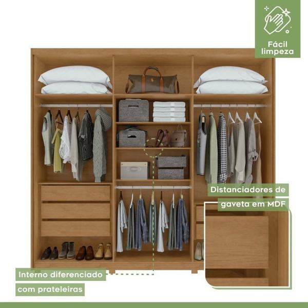 Imagem de Conjunto de Guarda-roupa 6 Portas Áries com Pés e Cômoda da Vinci com Nicho