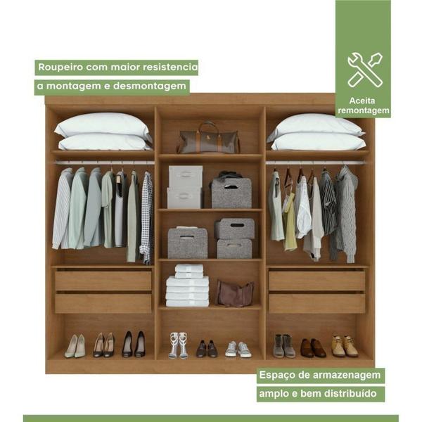 Imagem de Conjunto de Guarda-Roupa 6 Portas Bertha com Cômoda Toronto Amêndoa Clean