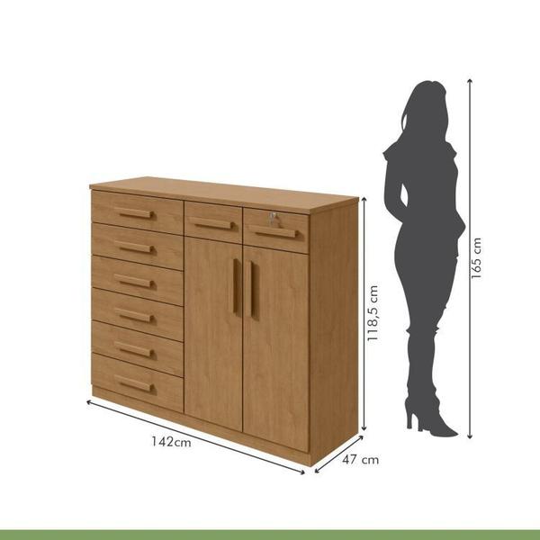 Imagem de Conjunto de Guarda-Roupa 6 Portas com Espelho Bertha com Cômoda Toronto Amêndoa Clean