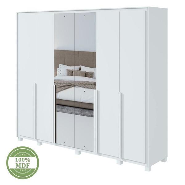 Imagem de Conjunto de Guarda-Roupa 6 Portas com Espelho e Pés Imperatore com Cômoda Toronto Branco