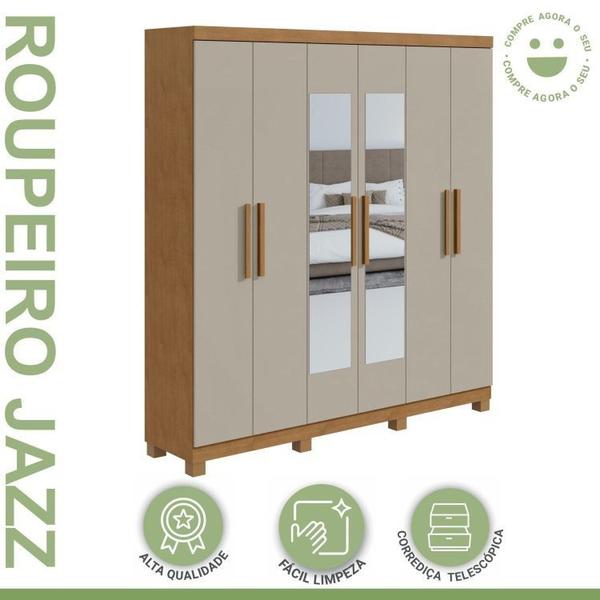 Imagem de Conjunto de Guarda-roupa 6 Portas com Espelho e Pés Jazz e Cômoda Toronto