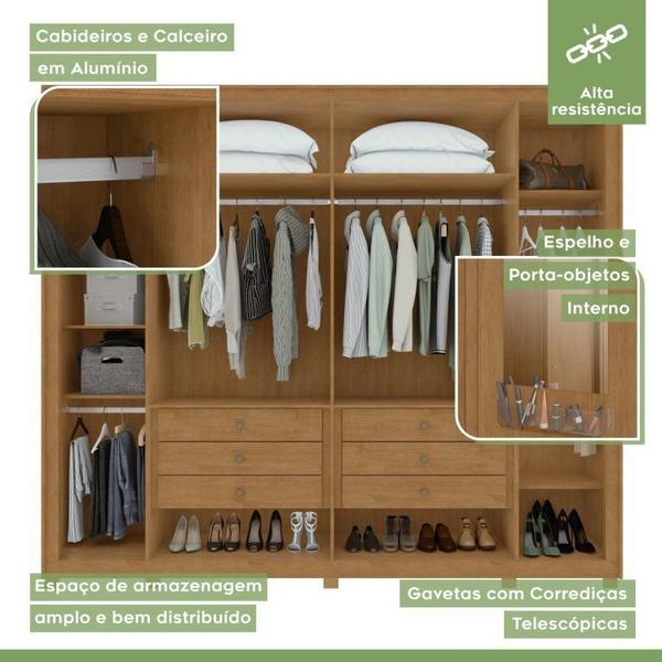 Imagem de Conjunto de Guarda-Roupa 6 Portas com Pés Imperatore com Cômoda Da Vinchi com Nicho Amêndoa Clean