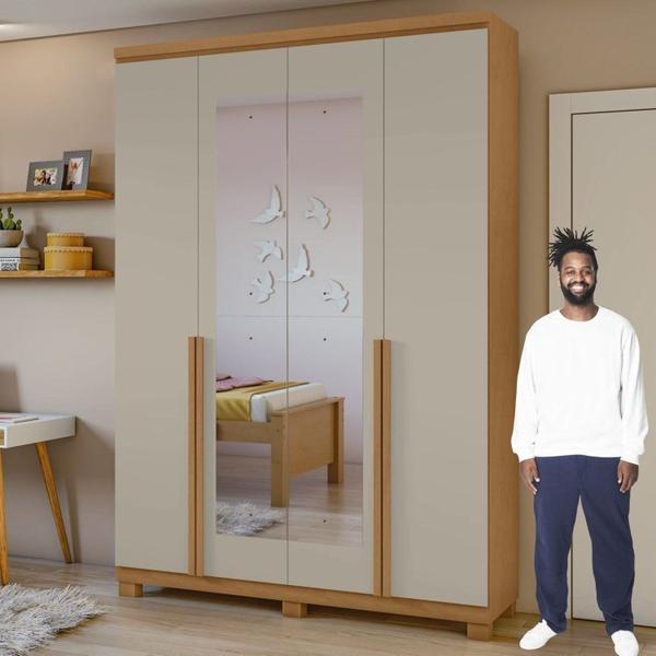 Imagem de Conjunto de Guarda-Roupa Alonzo com espelho e pés com Cômoda Da Vinci Nicho Amêndoa Clean/Off White