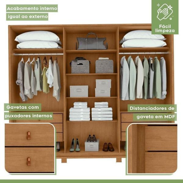 Imagem de Conjunto de Guarda-Roupa Casal Leder 6 Portas com Pése Cômoda 2 Portas Vedra Amêndoa Clean