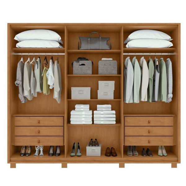 Imagem de Conjunto de Guarda-Roupa Casal Leder 6 Portas com Pése Cômoda 8 Gavetas Urban Amêndoa Clean