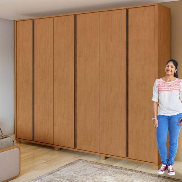 Imagem de Conjunto de Guarda-Roupa Casal Leder 6 Portas com Pése Cômoda Vedra Amêndoa Clean