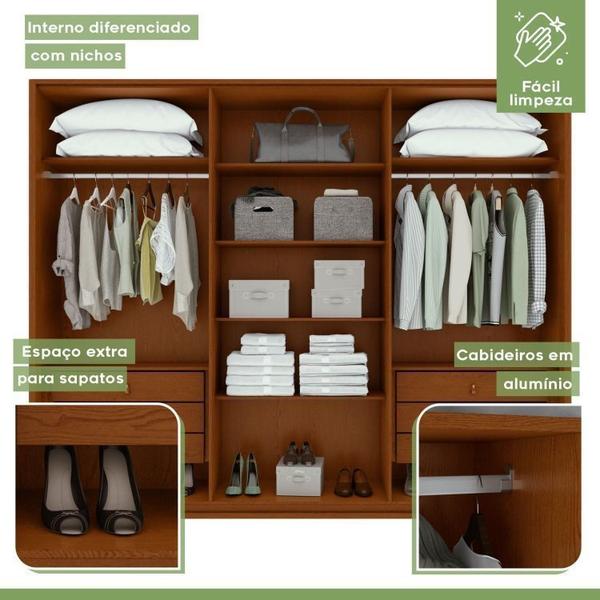 Imagem de Conjunto de Guarda-Roupa Casal Leder 6 Portase Cômoda 2 Portas 7 Gavetas 3 Prateleiras Vedra Frassino