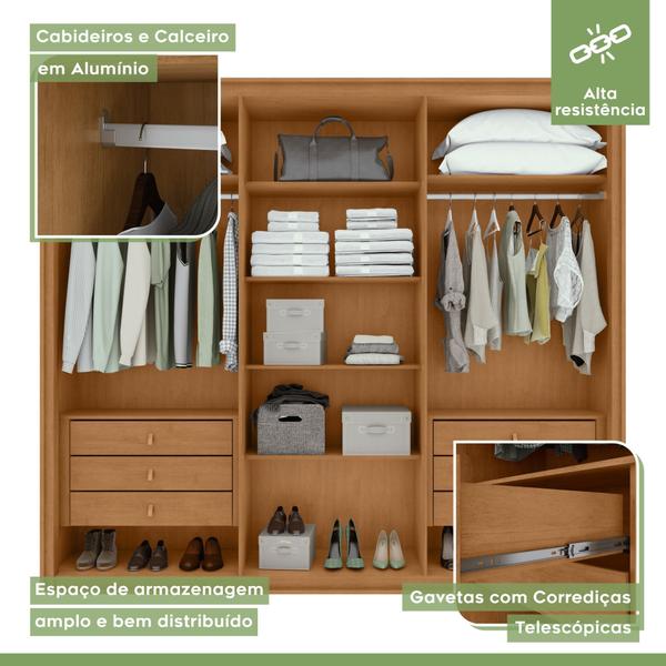 Imagem de Conjunto de Guarda-roupa Casal Loop 6 Portase Cômoda 8 Gavetas 152x48x96cm Loop