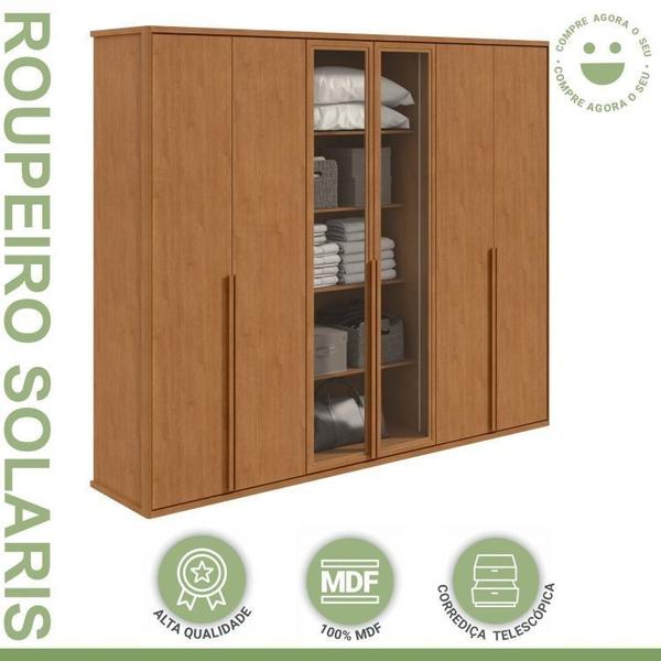 Imagem de Conjunto de Guarda-roupa Casal Solaris 6 Portas com Vidro 100% Mdfe Cômoda com Nicho da Vinci