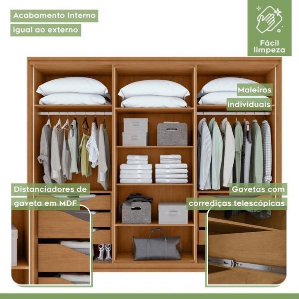 Imagem de Conjunto de Guarda-Roupa Casal Solaris 6 Portas com Vidro 100% Mdfe Cômoda Toronto Amêndoa Clean