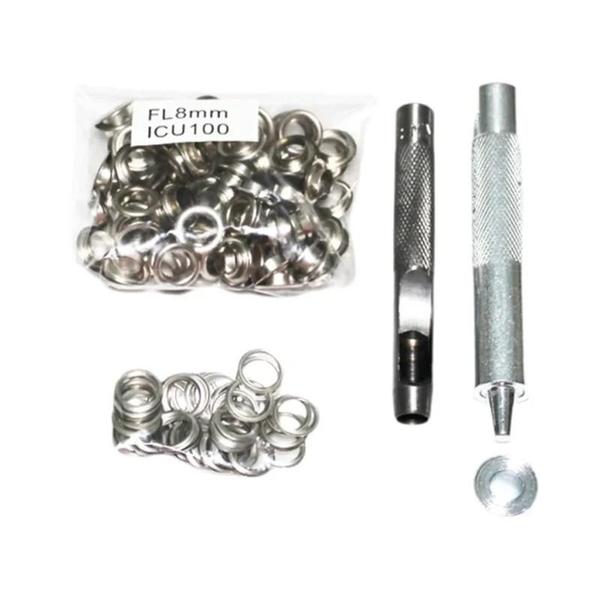 Imagem de Conjunto De Ilhós De Prata 4mm-14mm 100 Peças Ferramenta De Perfuração De Ilhó Para Artesanato De