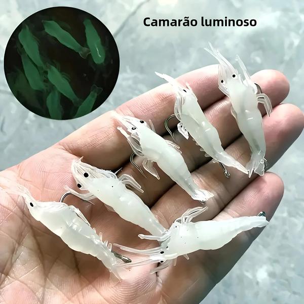 Imagem de Conjunto De Iscas De Pesca De Camarão Macio Luminoso Goture 5/10/20pcs Contas De Gancho Afiado Para